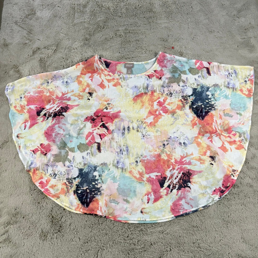 Chicos Floral Print Flowy Top S/M Multicolor Lightweight Blouse Career Office